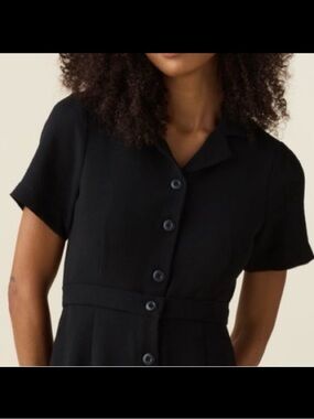 Vetta Capsule The Notch Collar Short Sleeve Button Front Top Black Minimalist